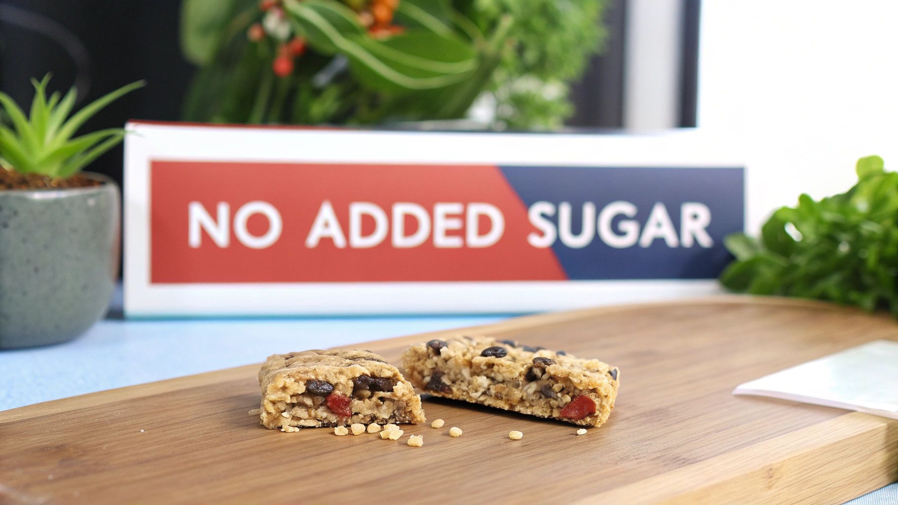 A variety of colorful snack bars without added sugar laid out on a clean, bright surface.