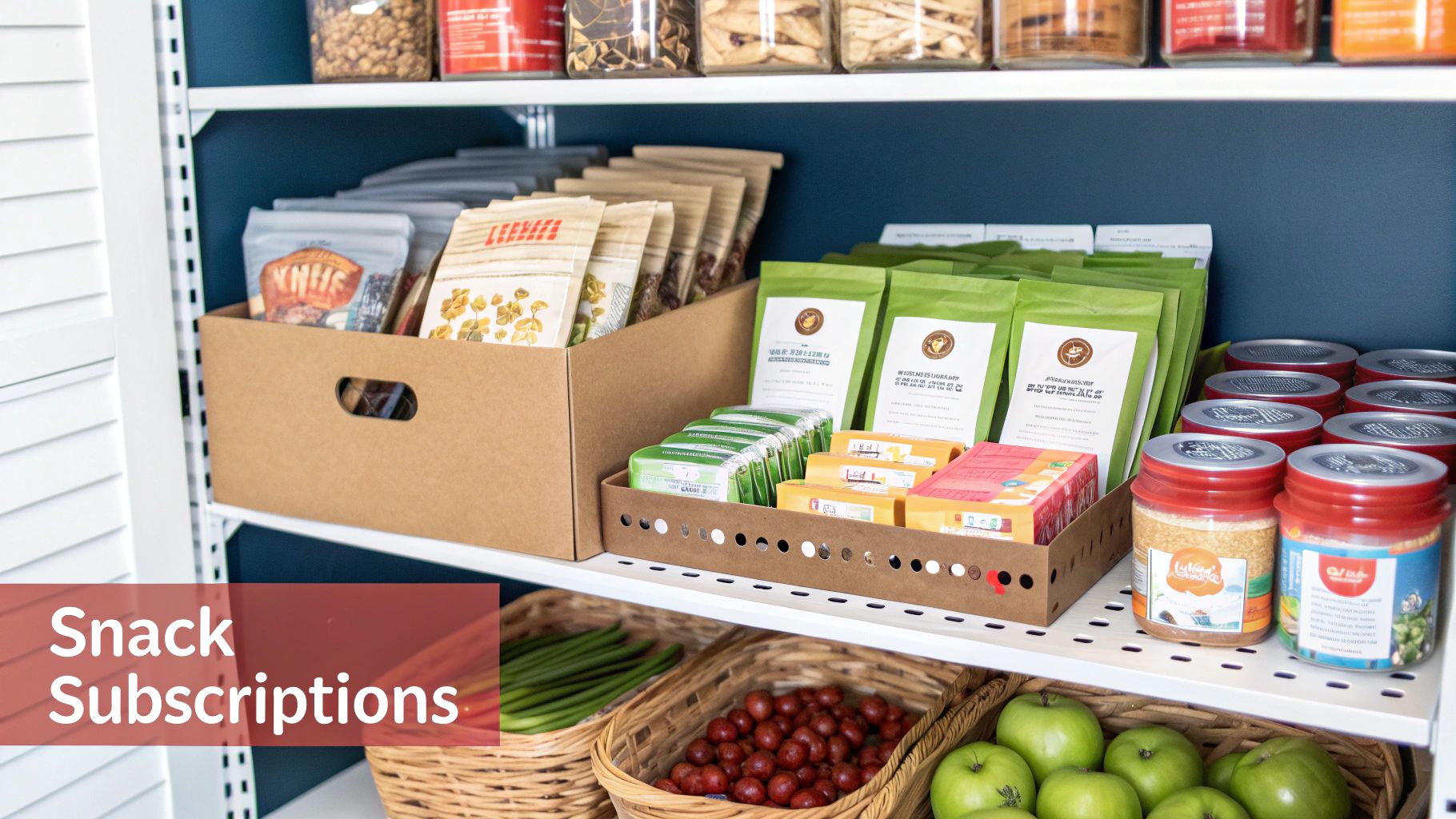 A person joyfully unboxing a healthy snack box delivery filled with colorful packages.