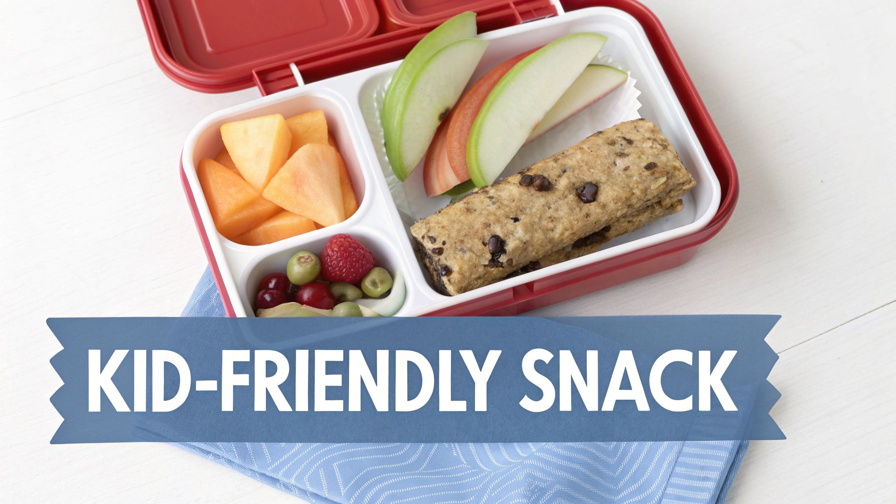 Two children smiling and holding healthy snack bars outdoors