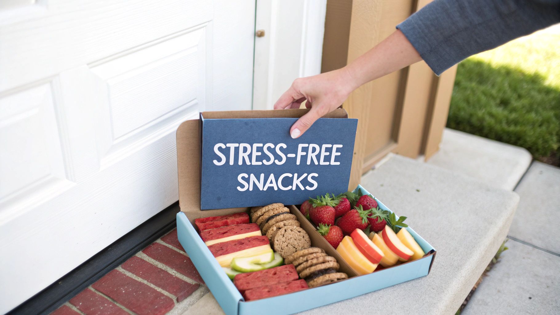 A mother and child happily sharing an organic snack bar in their kitchen