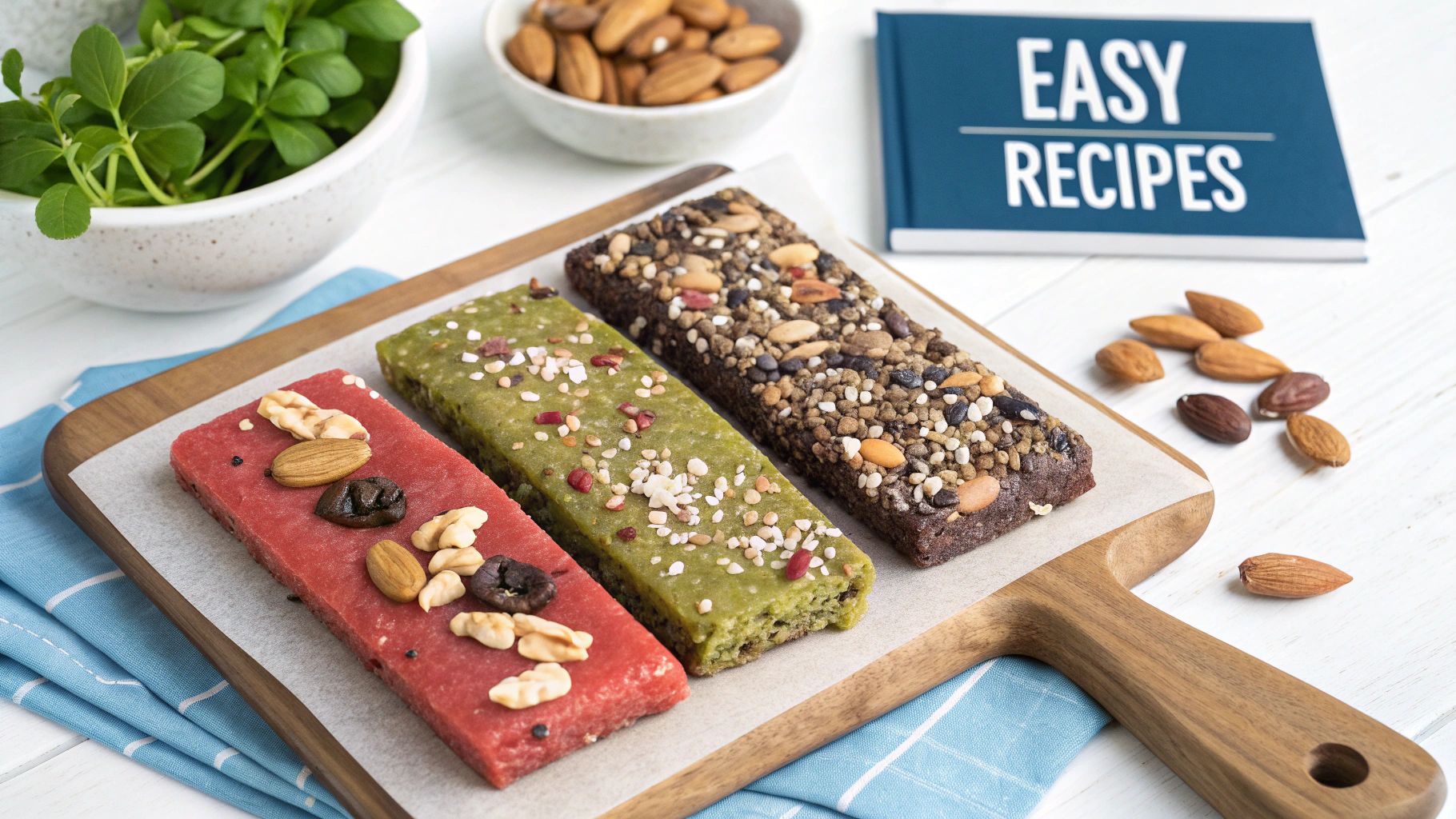 A woman preparing homemade vegan protein snacks in a bright kitchen.