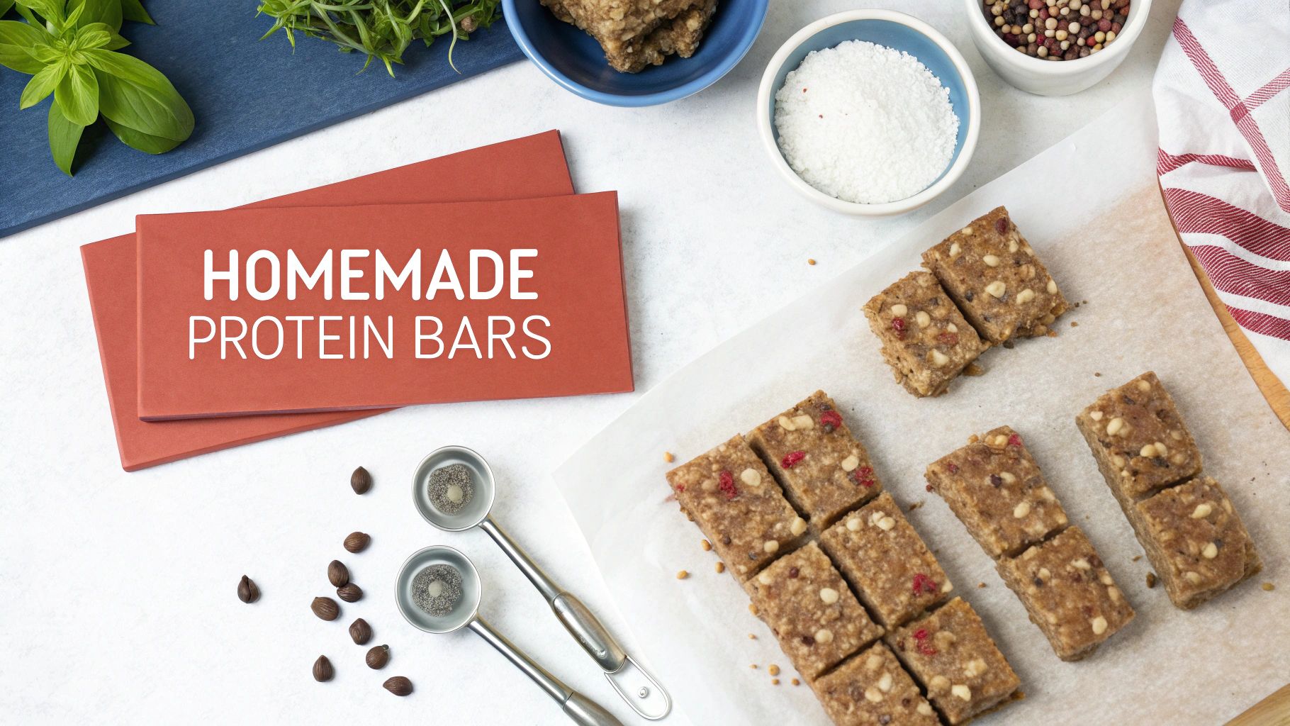 Close-up of homemade chocolate chip protein bars stacked on a plate