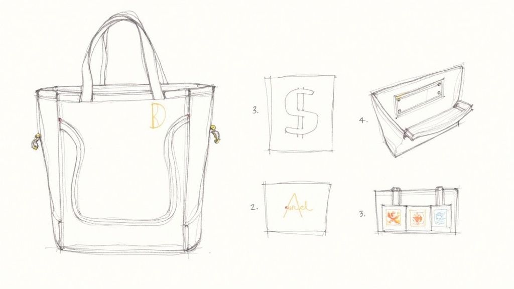 Personne personnalisant un sac cousu main avec des accessoires