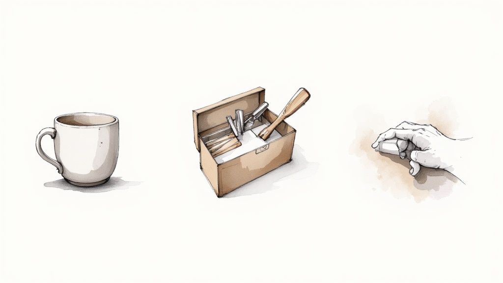 Femme examinant des créations artisanales dans un marché