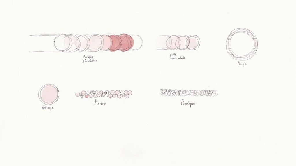 Dessins de cercles rosés et de formes variées, potentiellement pour un bracelet de perles.