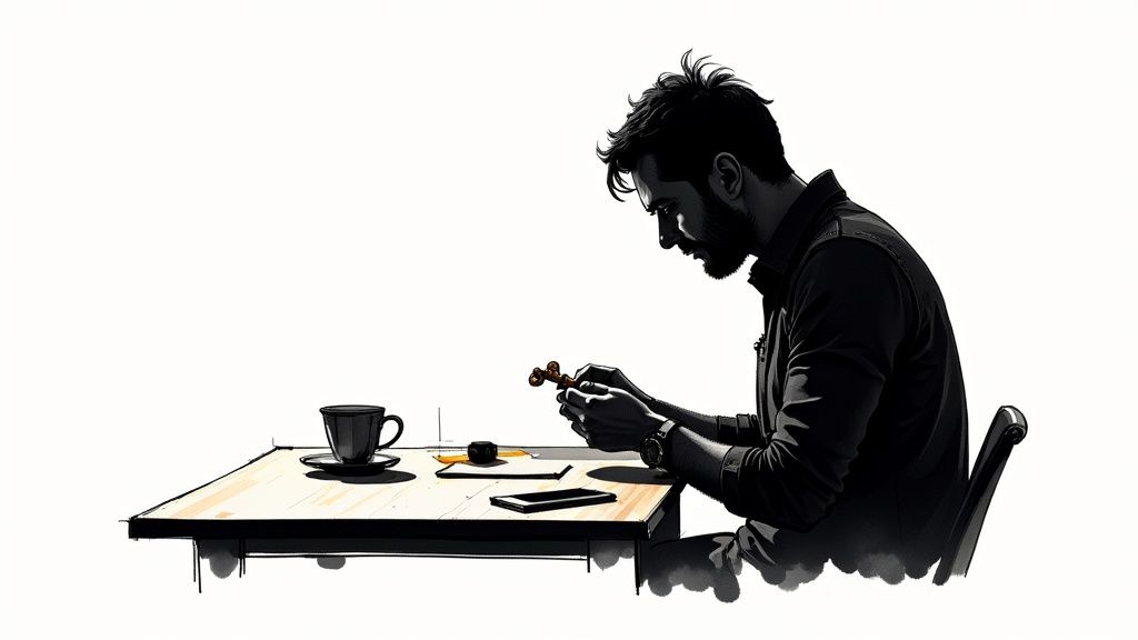 Une personne assemble un kit de couture pour créer un sac à main