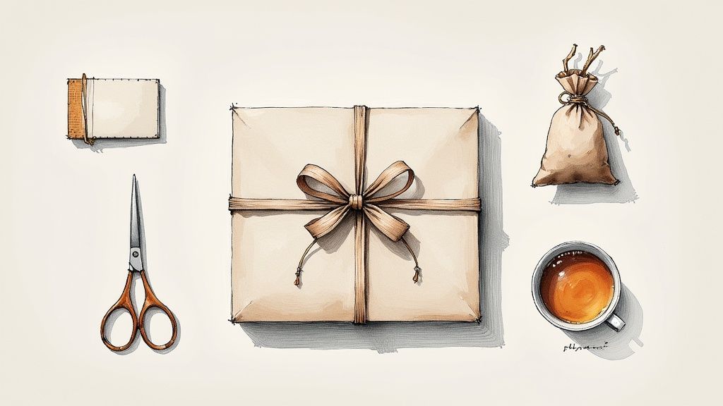 Une personne emballe un cadeau dans un tissu selon la technique du Furoshiki