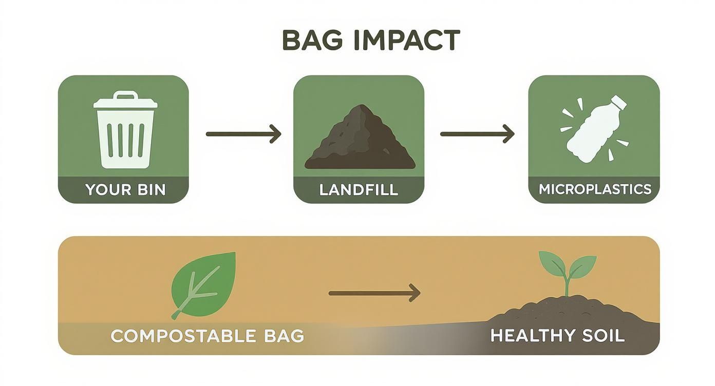 Infographic about compostable garbage bags