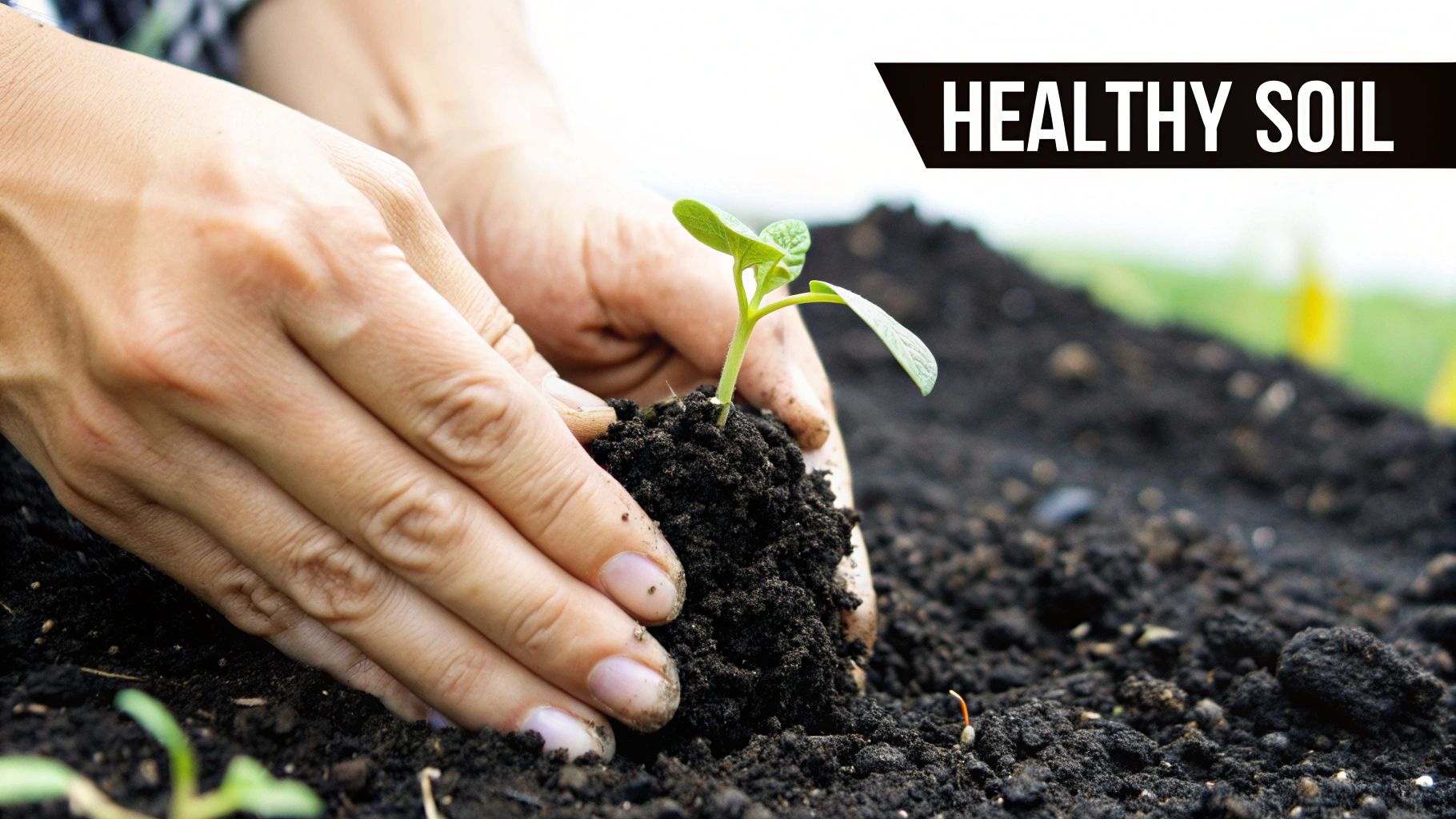 A person adding kitchen scraps to a small, neat compost bin in their garden.
