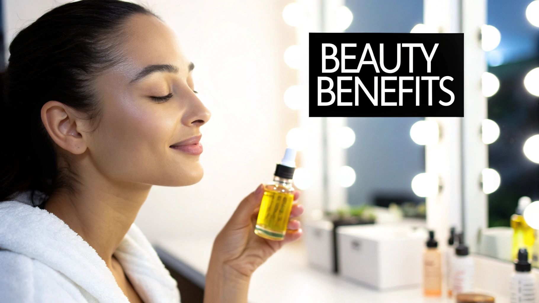 Woman applying castor oil to her face