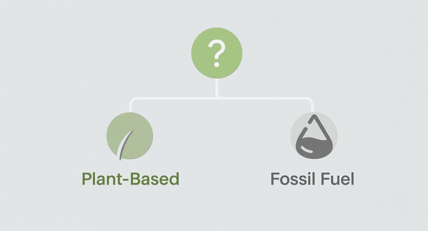 Infographic decision tree showing the choice between Plant-Based and Fossil Fuel based liners.