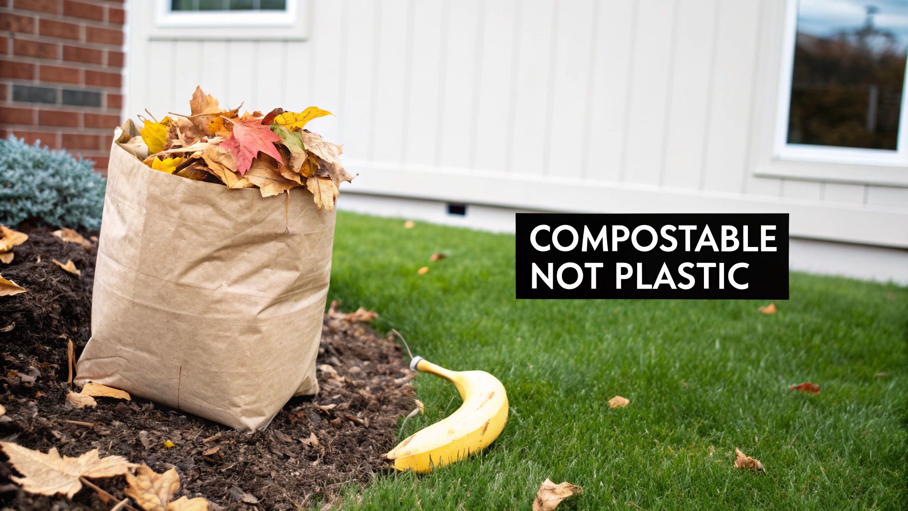 A close-up of compostable material breaking down into rich, dark soil.