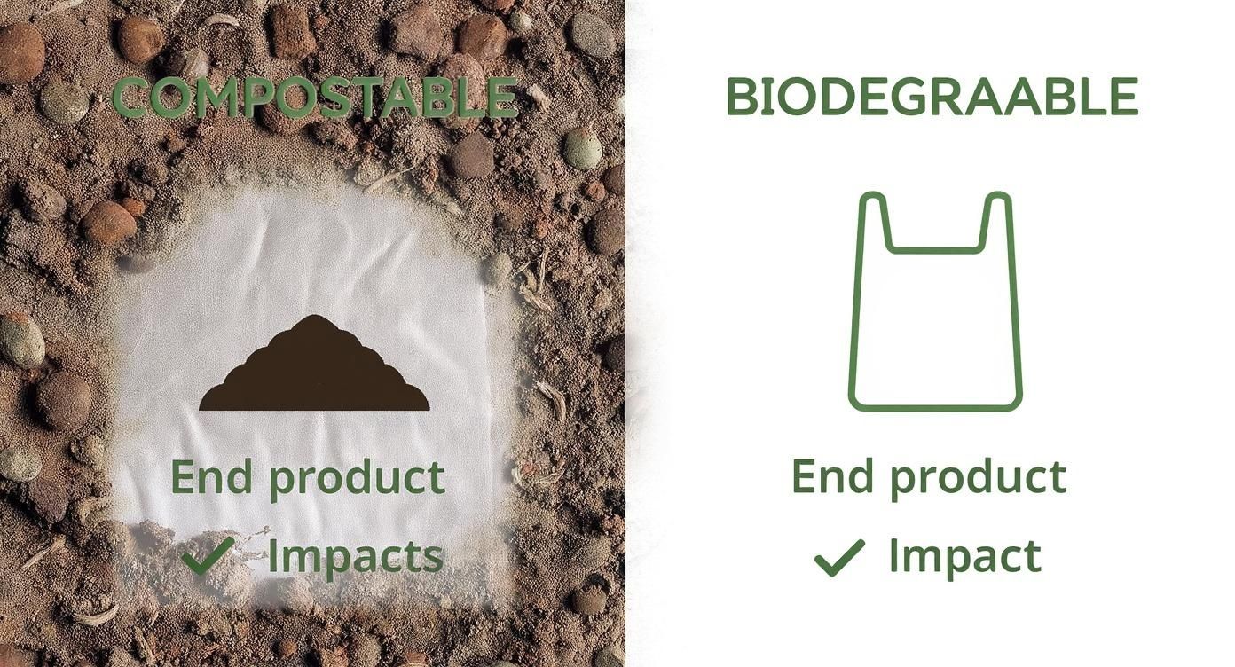 Infographic about what is the difference between compostable and biodegradable