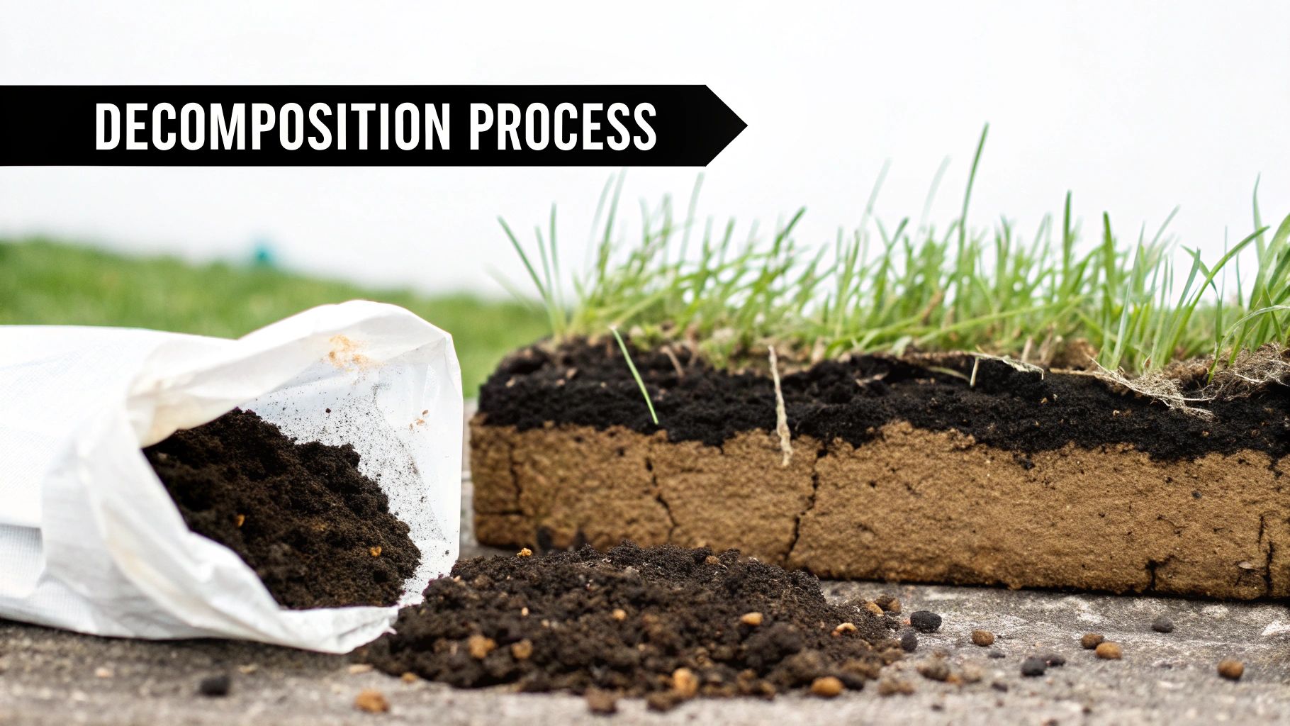A person's hands holding rich, dark compost soil with a green plant sprout emerging from it.