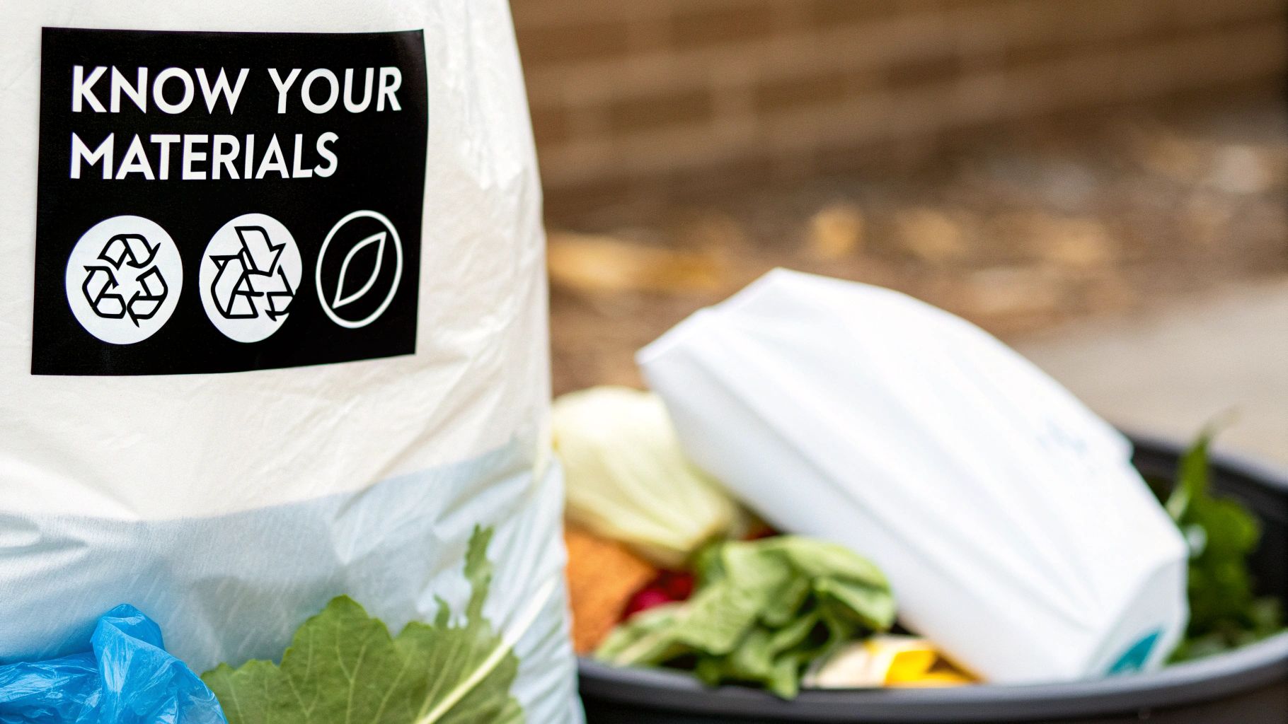 Close-up of a compostable waste bag showing its texture