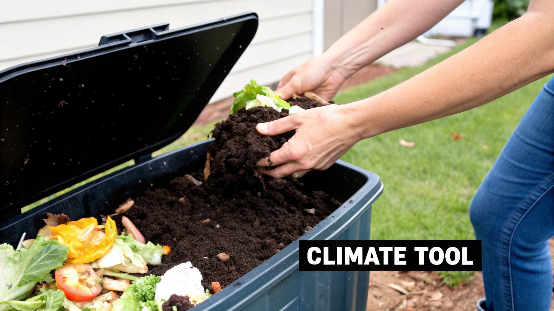 A lush garden with rich, dark soil, representing the end product of composting.