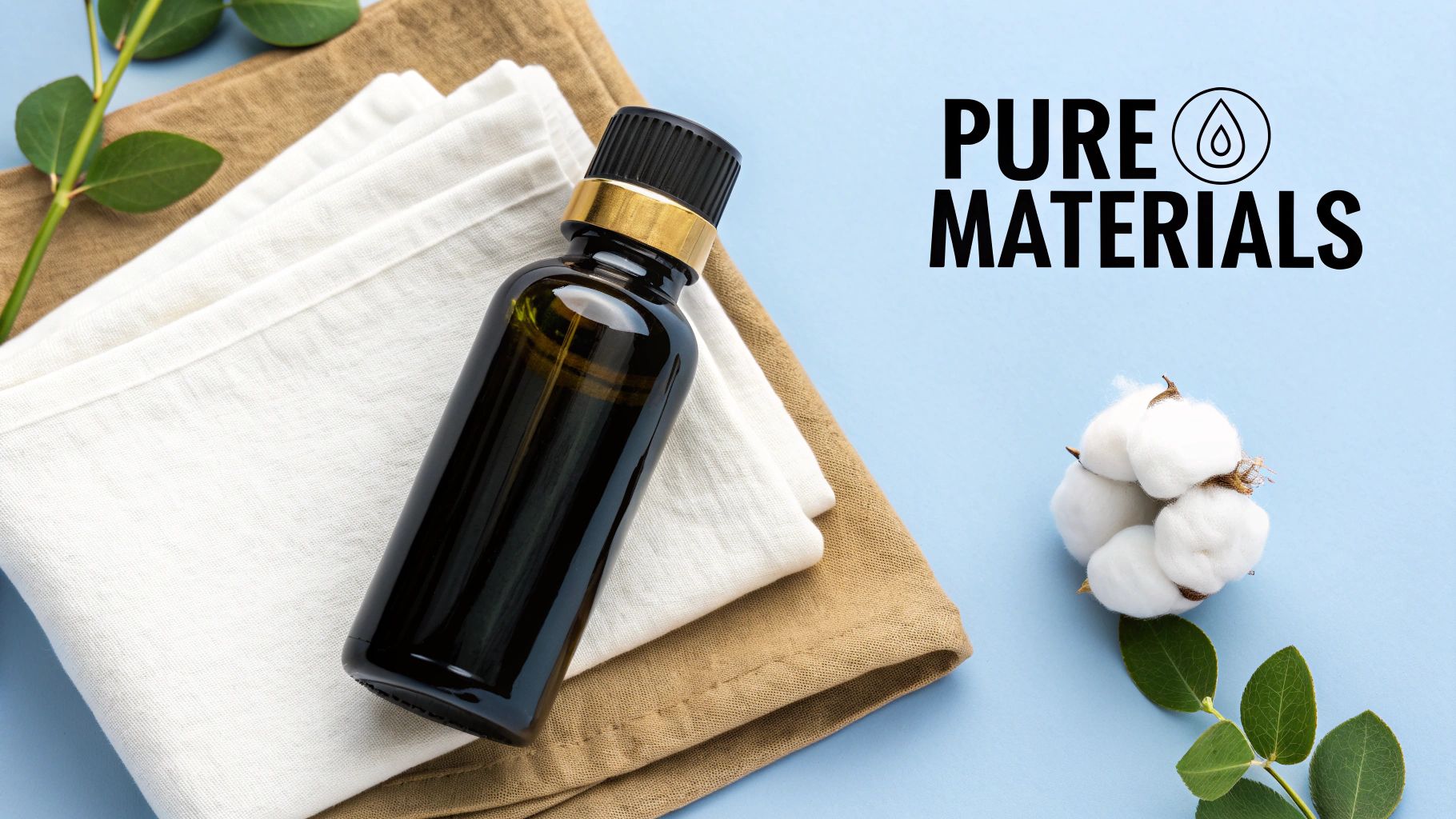 Person holding a glass bottle of castor oil and a cotton flannel pack.