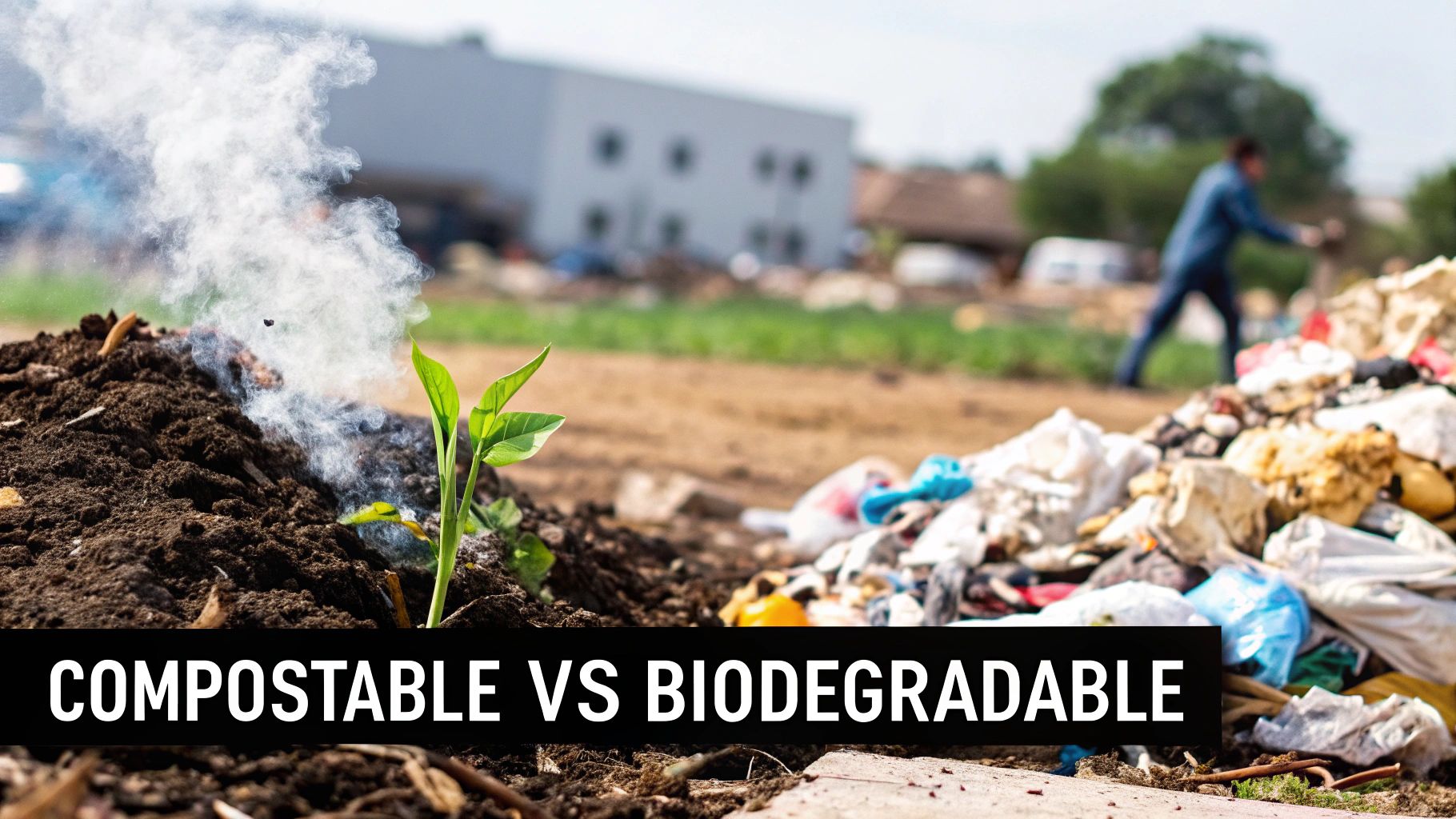 Person holding a plant sprouting from rich soil in their hands, representing the nutrient-rich outcome of composting.