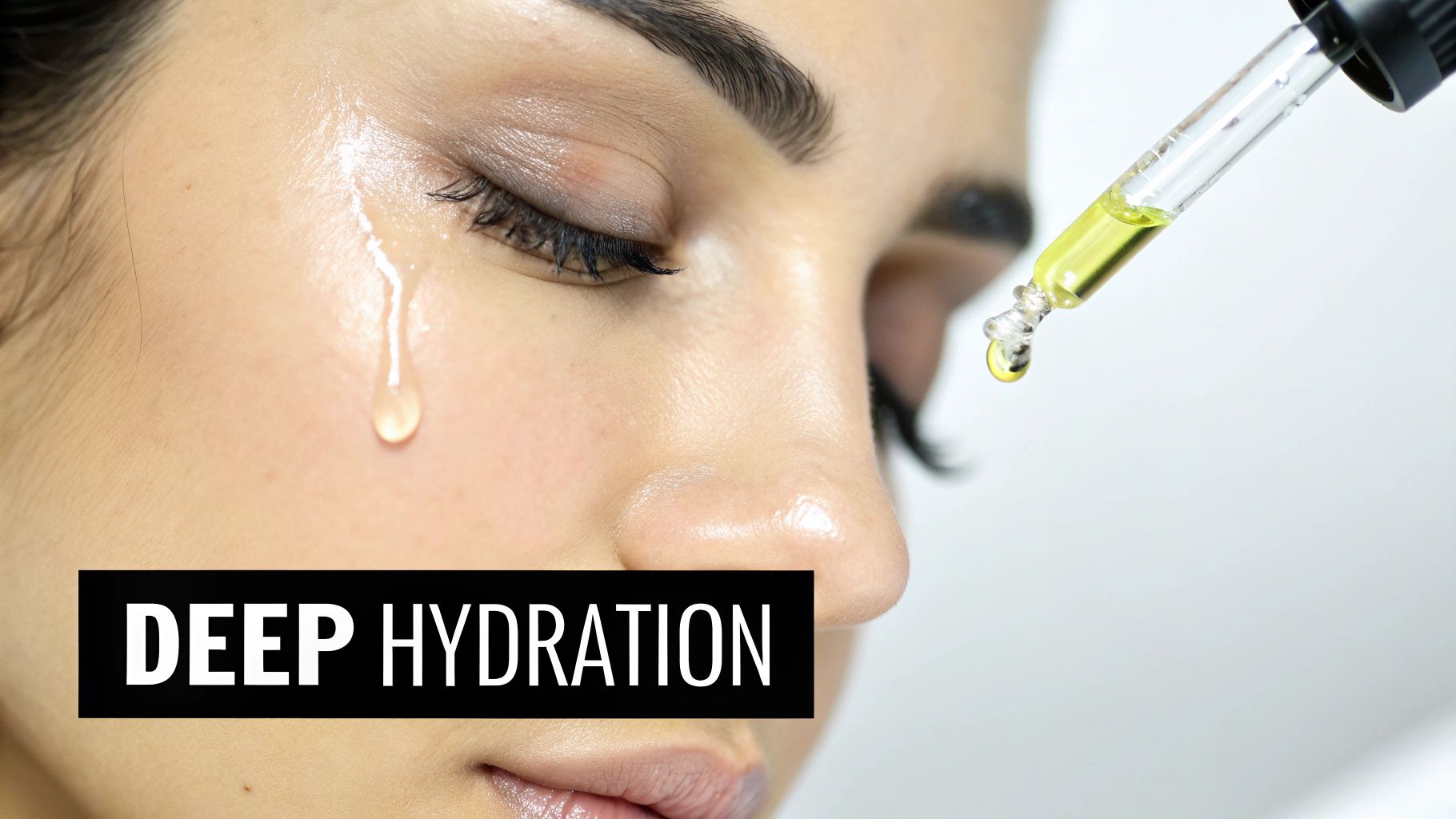Woman applying oil to her under-eye area with a gentle touch