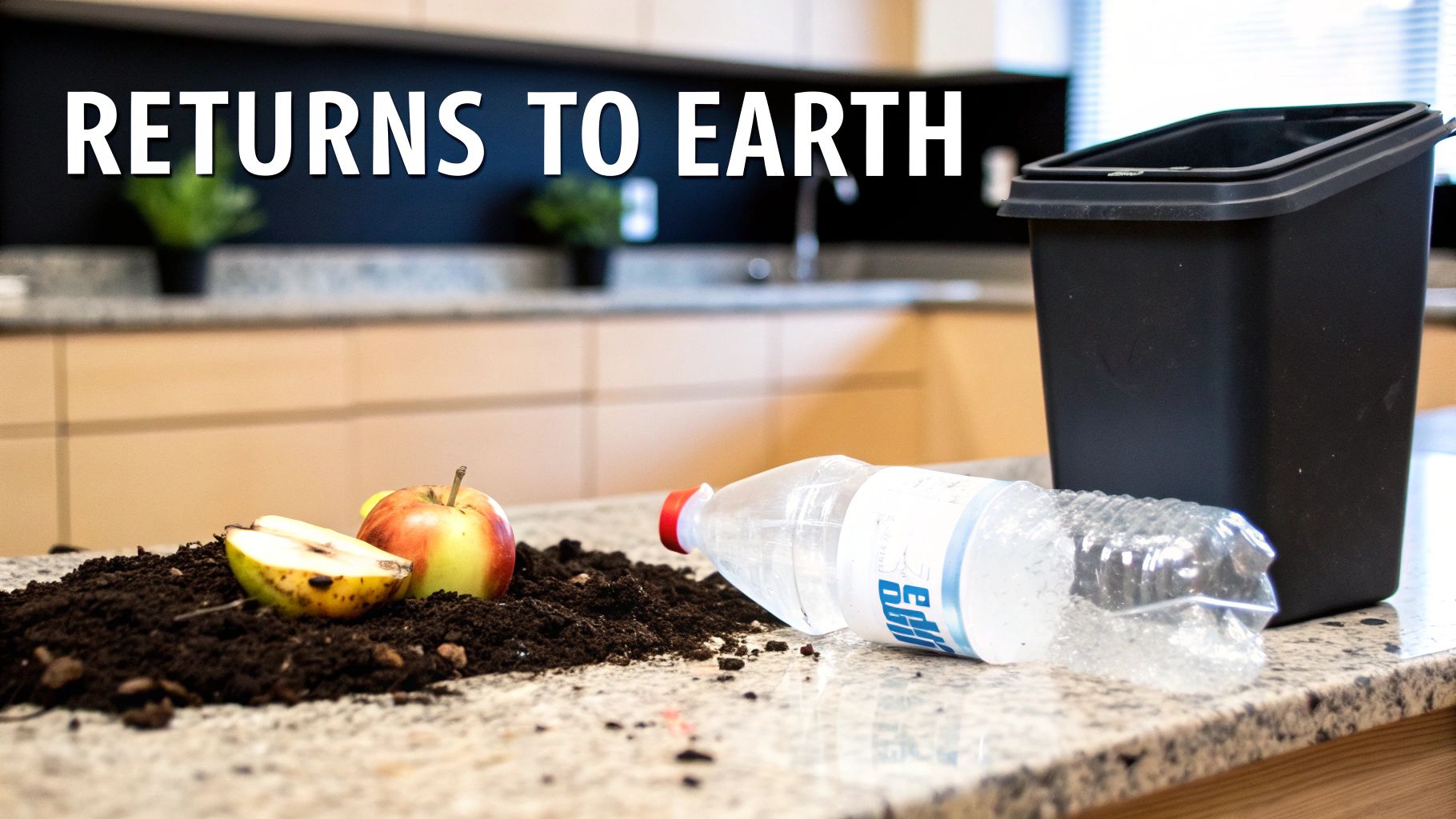 A compostable bin liner filled with kitchen food scraps like eggshells and vegetable peels.