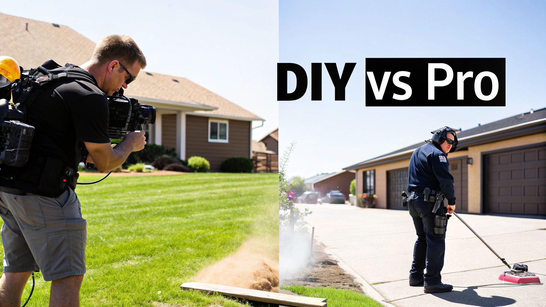 A side-by-side comparison of a cluttered, dusty construction area and a professionally cleaned, move-in ready room.