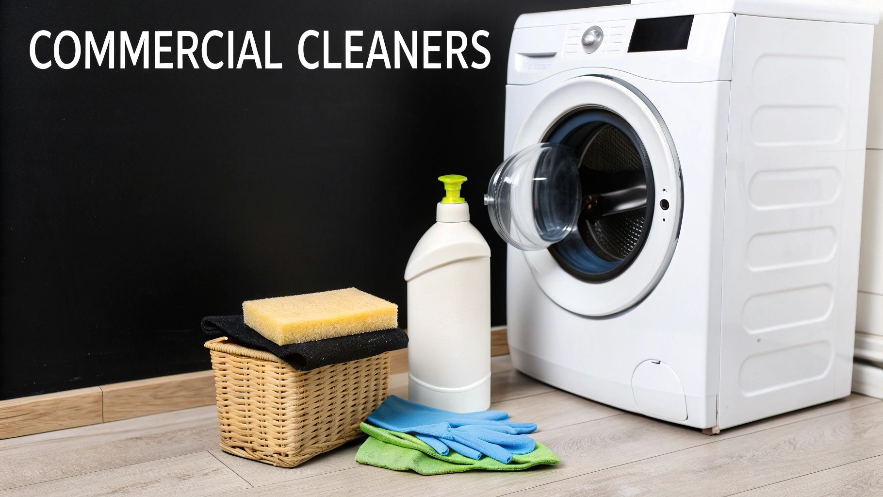 Assortment of commercial washing machine cleaner products.