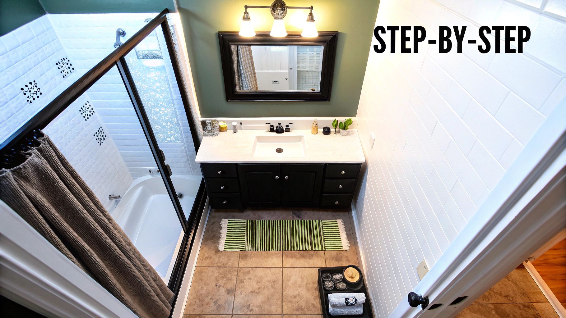 72cc92c6 cc47 49cb 9cbc 08ba6d9802d3 A person in rubber gloves systematically cleaning a bathroom countertop.