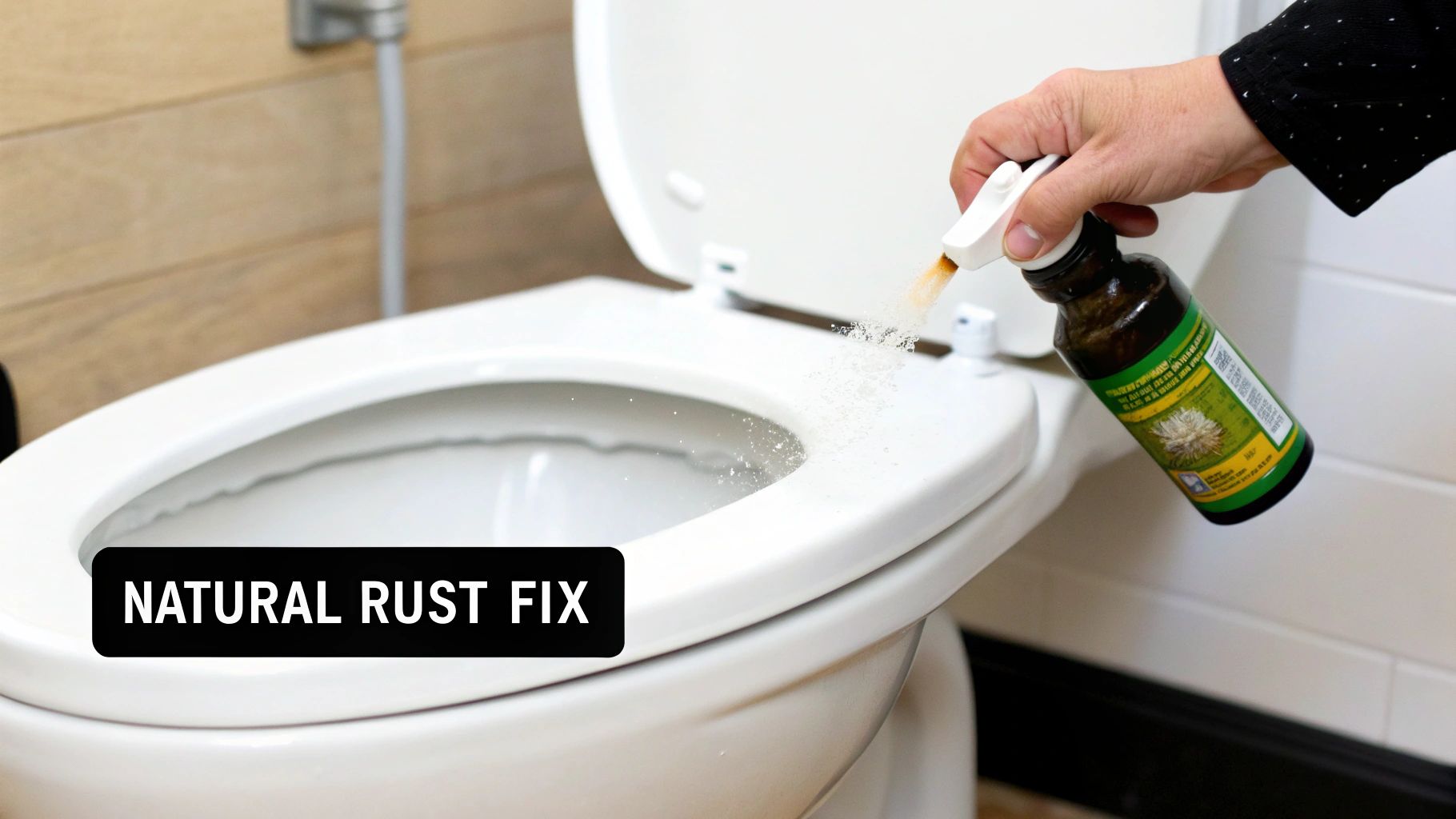 Two spray bottles with natural cleaning solutions sitting next to a toilet.