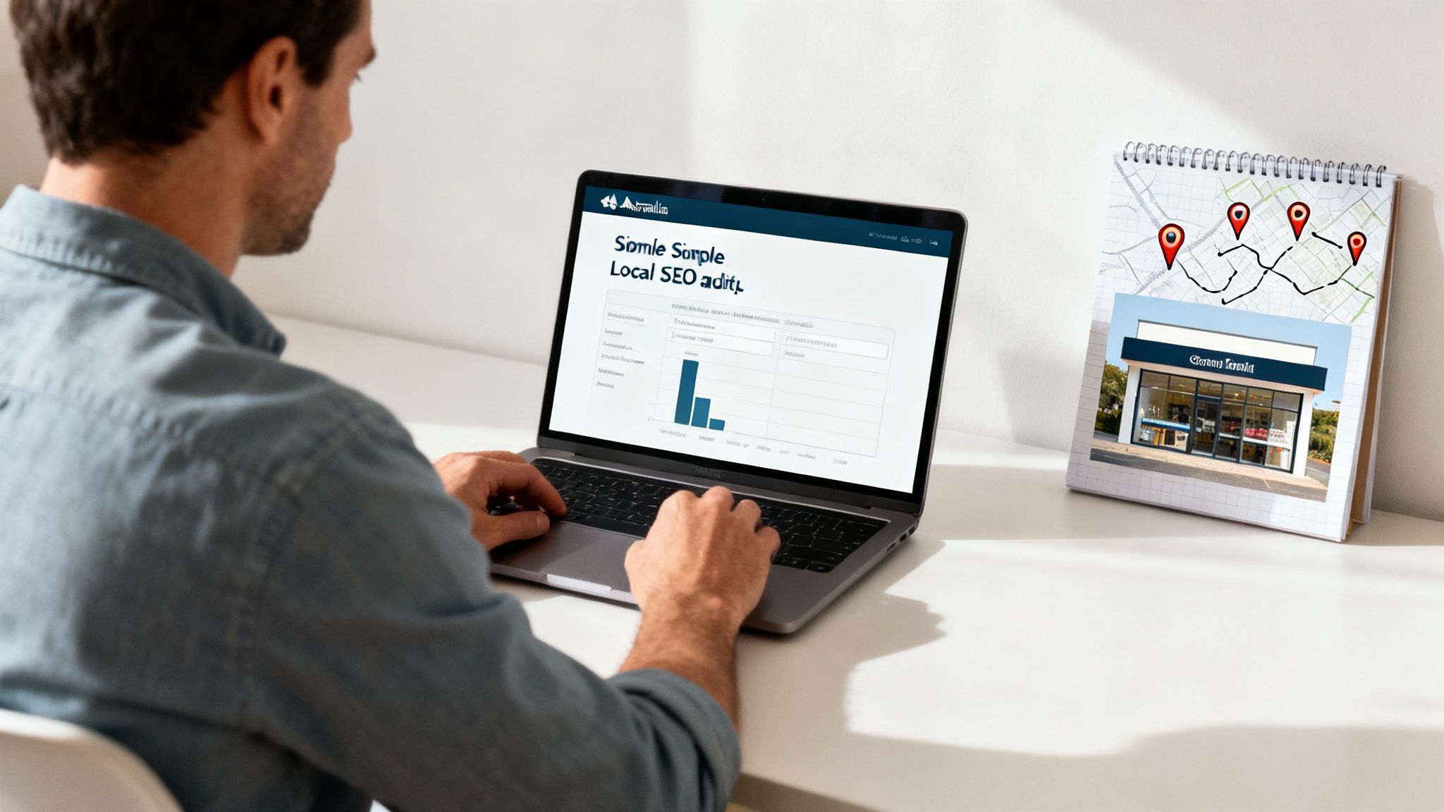 A person optimising their Google Business Profile on a laptop