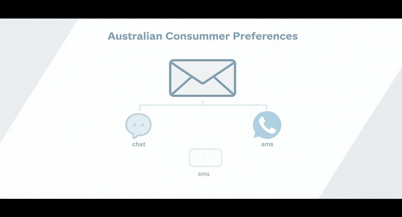 Infographic showing Australian consumer preference for email marketing over social media and SMS.
