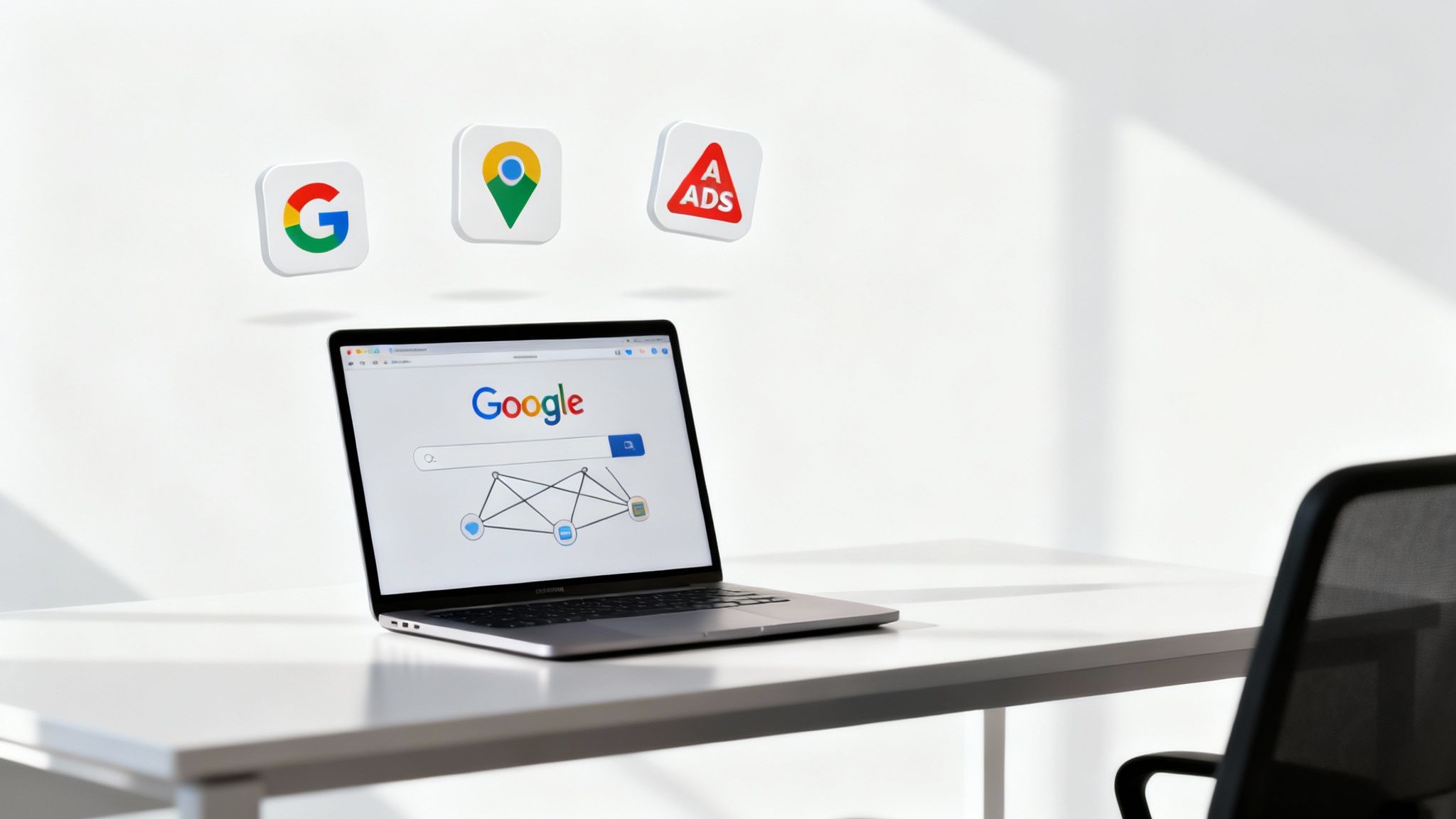 A person using a laptop with the Google logo displayed on the screen, representing business growth.