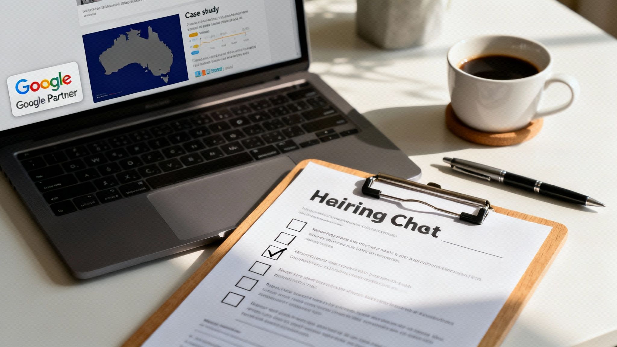 A person ticking off items on a digital checklist on a tablet, symbolising the hiring process.