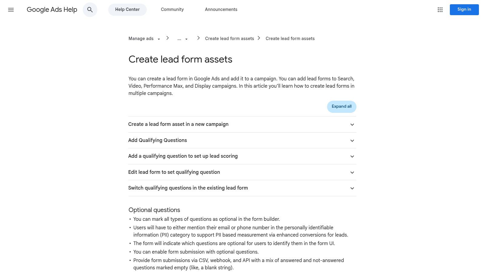 Google Ads – Lead Form Assets