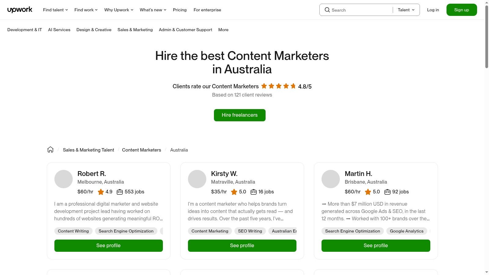 Upwork – Hire Content Marketers in Australia
