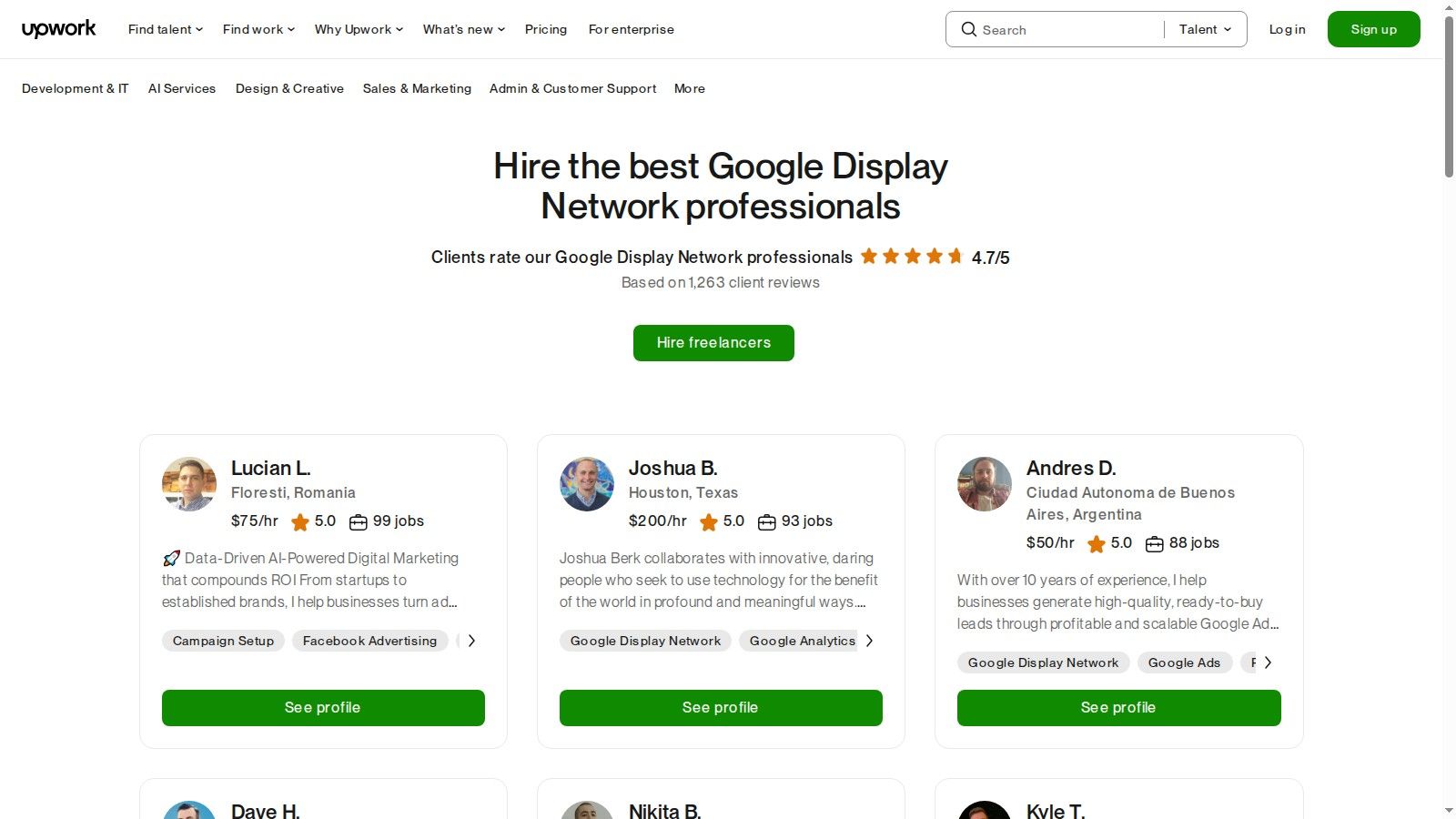 Upwork – Google Display Network (GDN) specialists