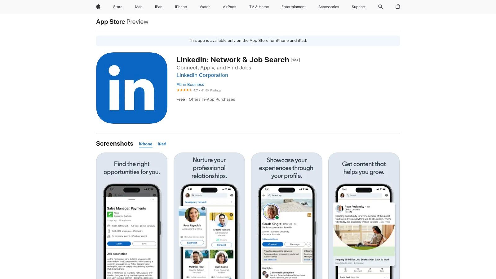 Apple App Store (AU) – LinkedIn: Network & Job Search