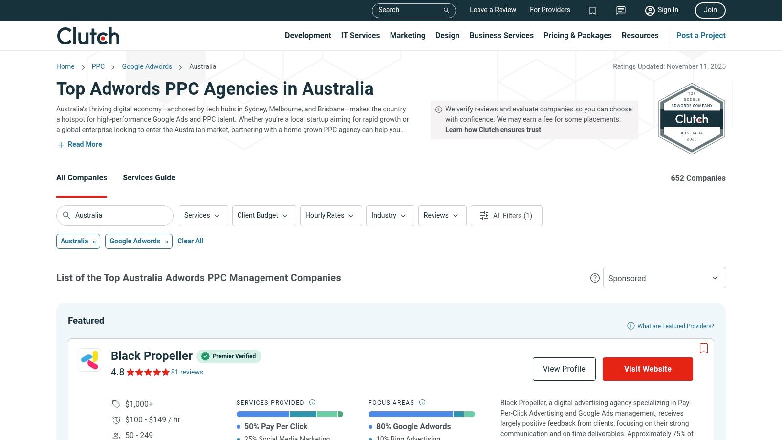 Clutch – Top Google Ads/PPC Agencies in Australia