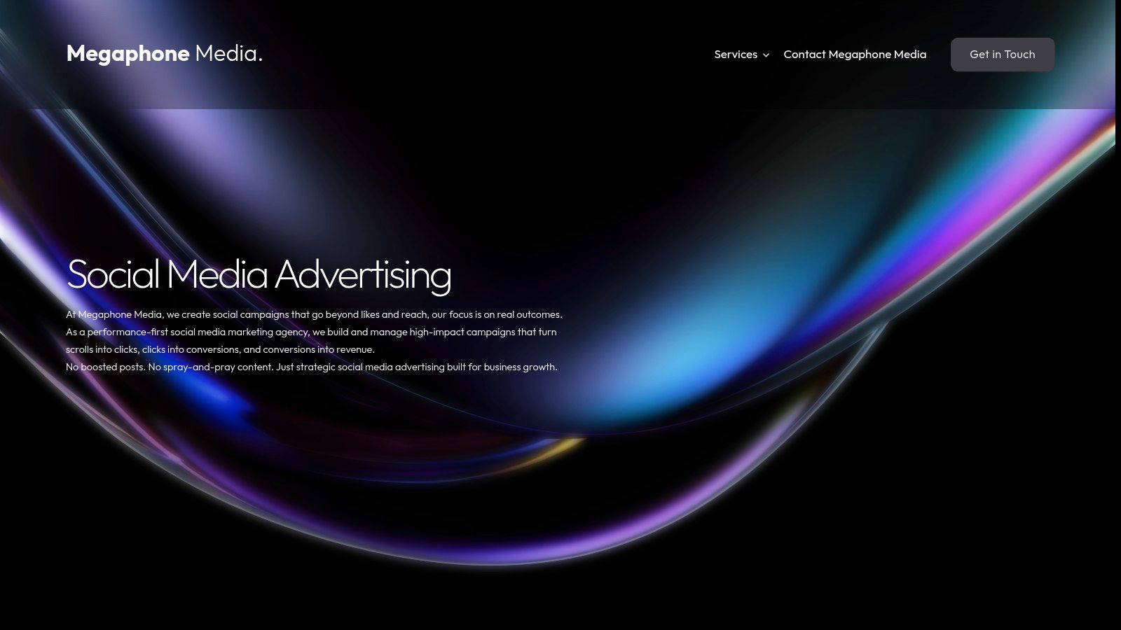 Megaphone's website showcasing their expertise as a digital advertising and social media marketing agency.