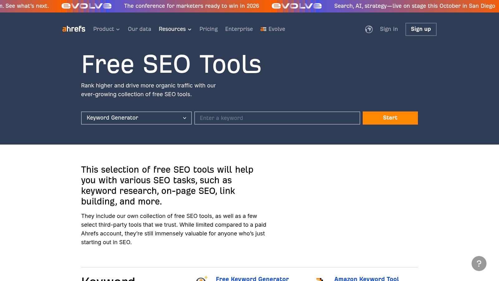 Ahrefs Free SEO Tools + Ahrefs Webmaster Tools
