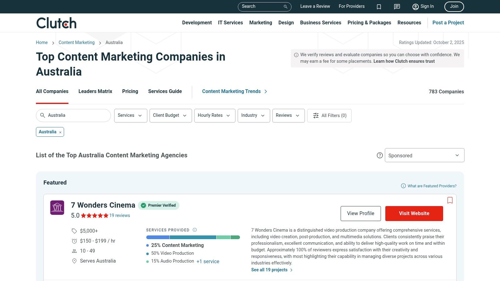 Clutch – Australia Content Marketing Agencies