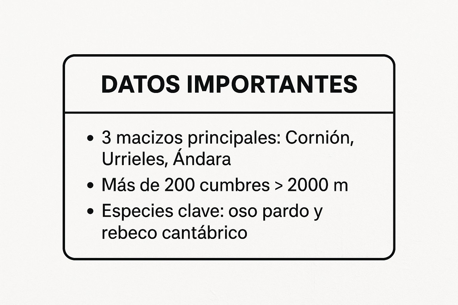 Infographic showing key data about 1. Parque Nacional de los Picos de Europa: Donde la tierra toca el cielo