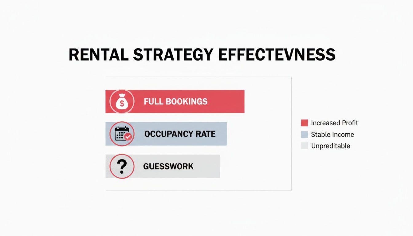 Chart illustrating rental strategy effectiveness, linking full bookings to increased profit and occupancy rate to stable income.