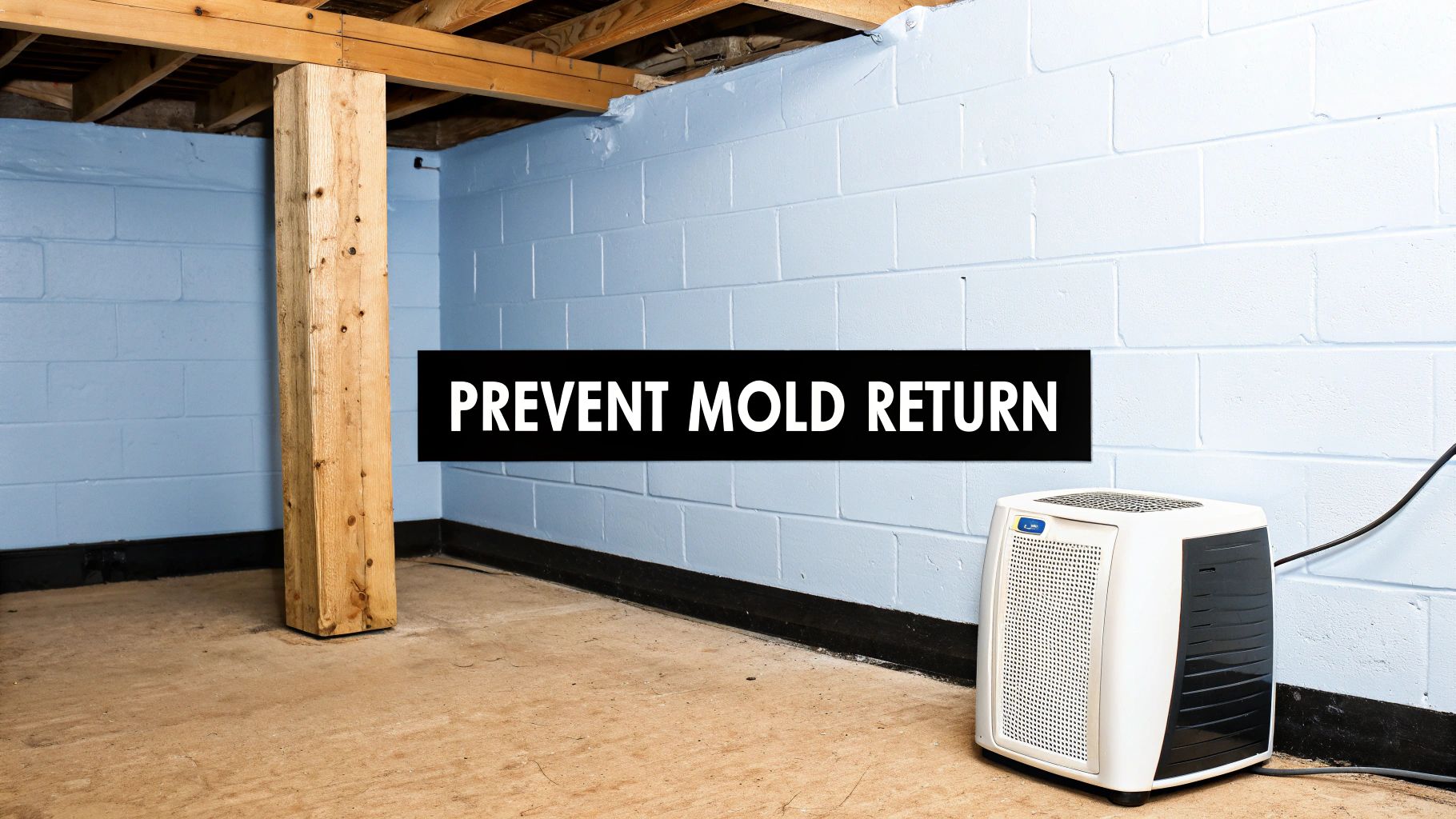 A clean, well-lit living room with wooden floors and furniture, showcasing a mold-free environment.