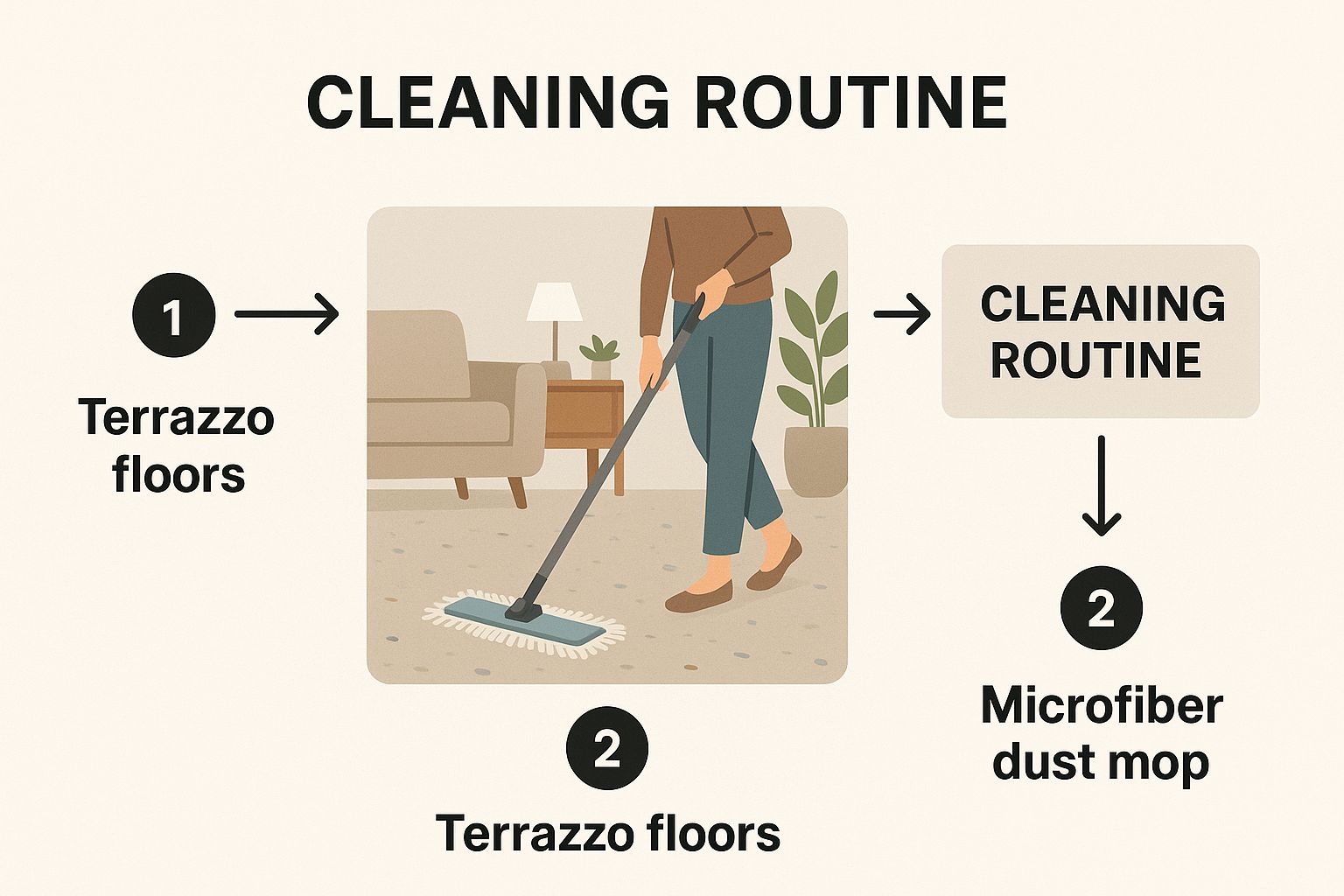Infographic about how to clean terrazzo floors