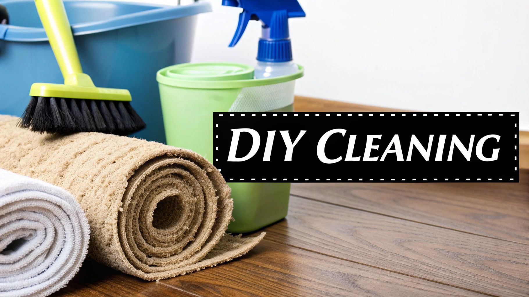 A person's hands gently washing a colorful rug with a sponge and soapy water in a basin.