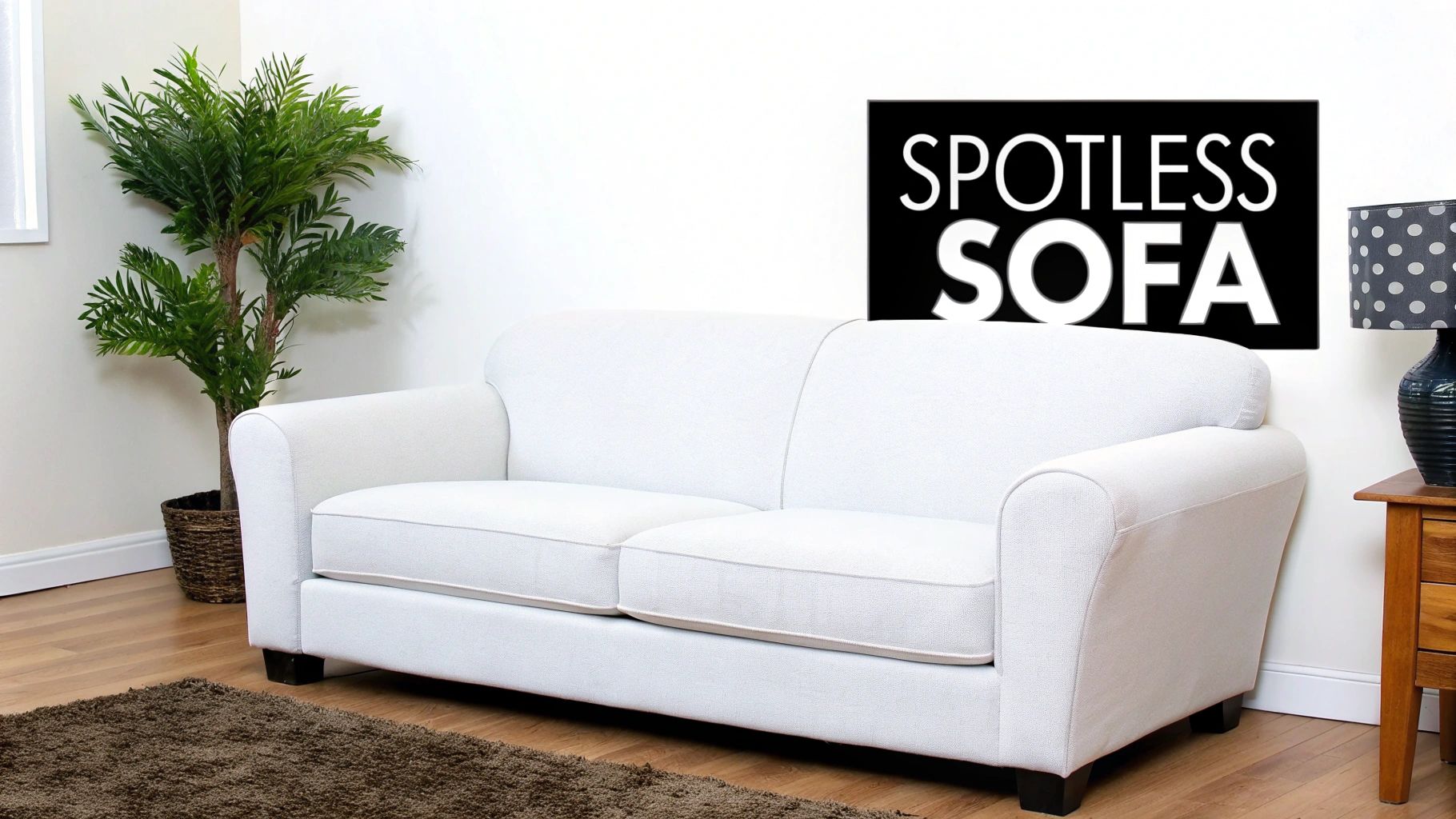 A clean, modern living room with a grey microfiber sofa.