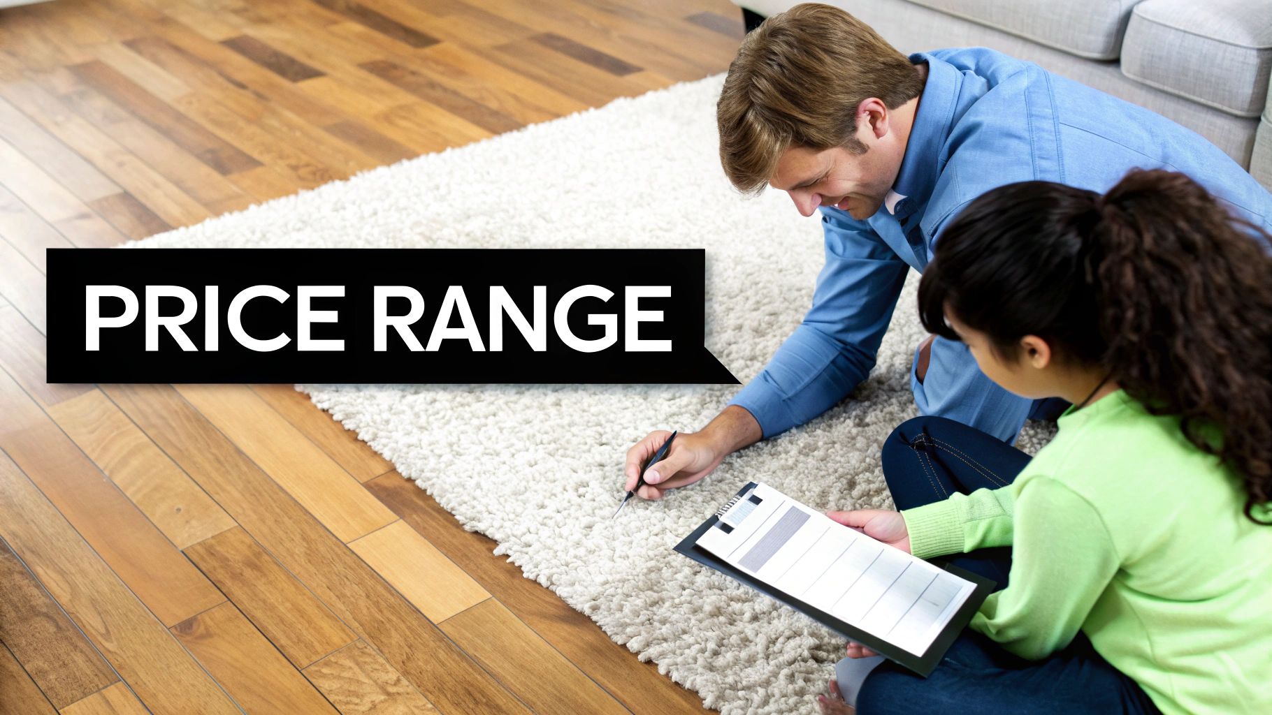 A professionally cleaned area rug in a modern living room, looking fresh and vibrant.