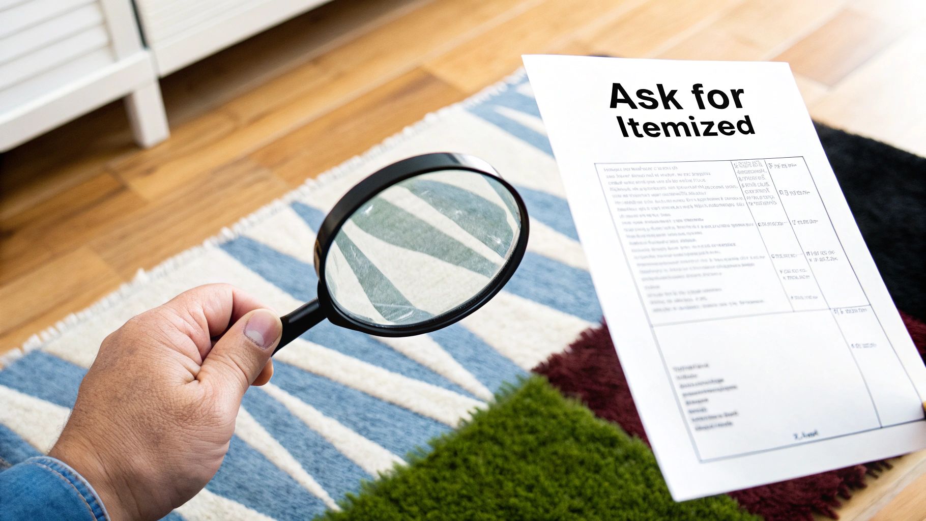A bright, clean area rug in a family living room, with a child playing safely on it.