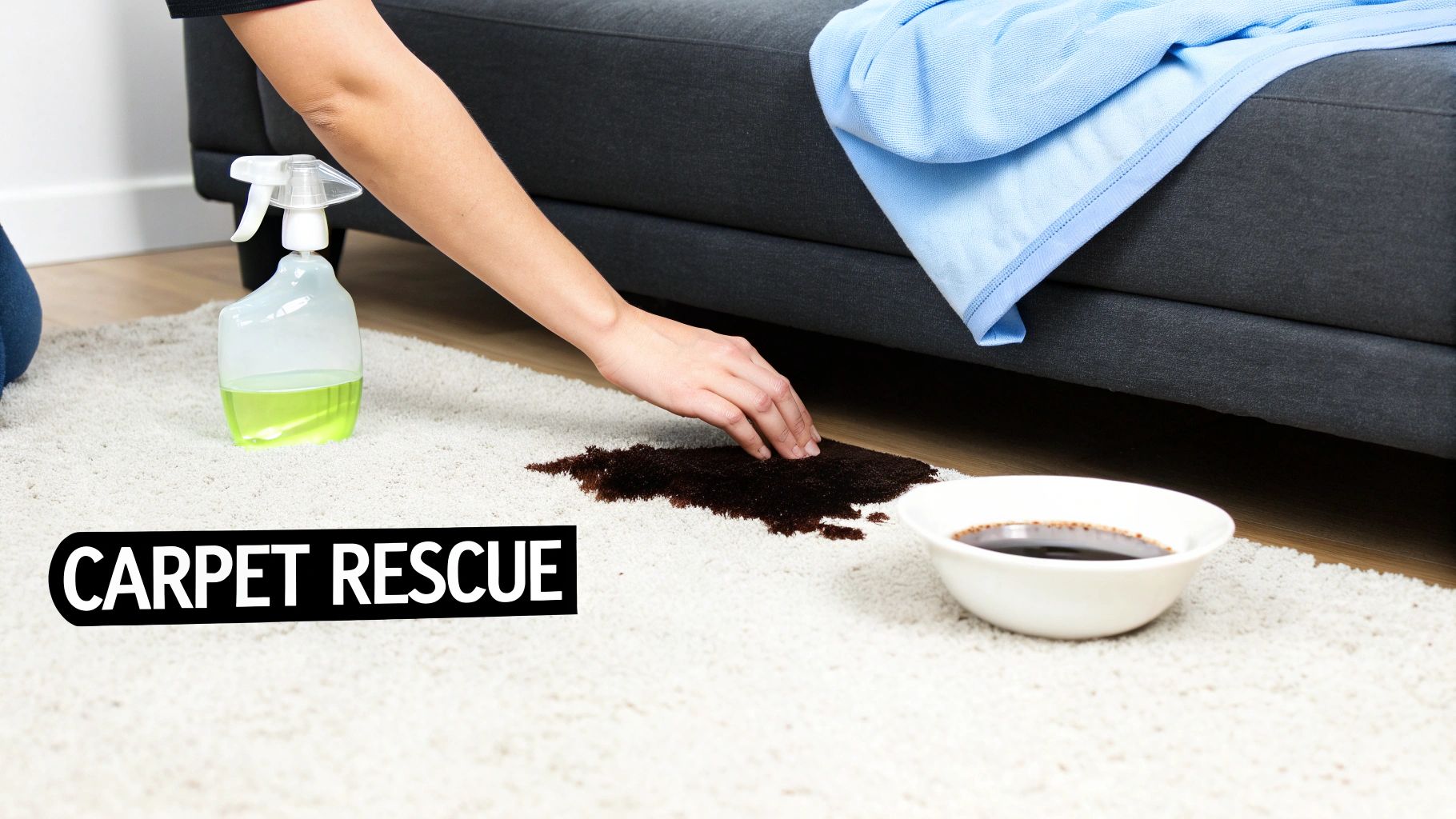 A clean kitchen countertop next to a sparkling coffee mug.