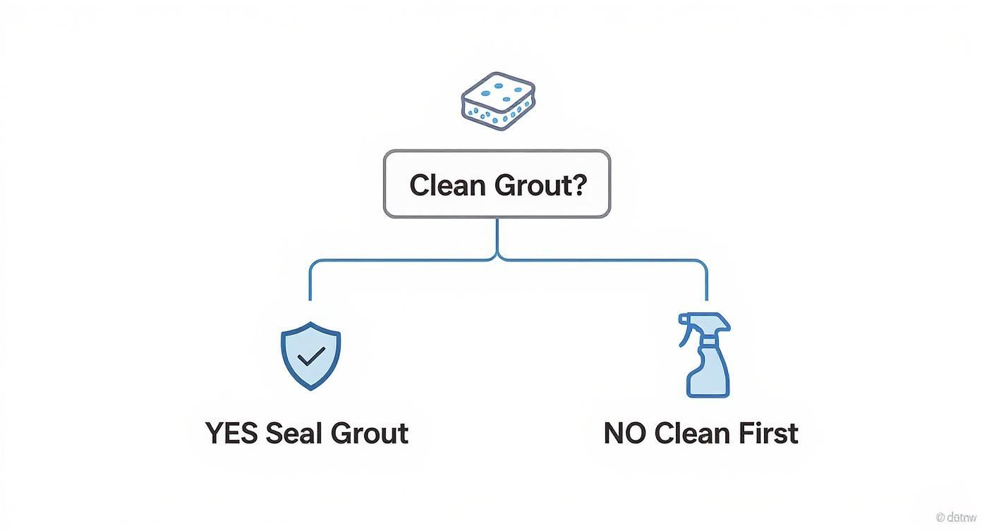 Infographic showing a decision tree for sealing grout after cleaning